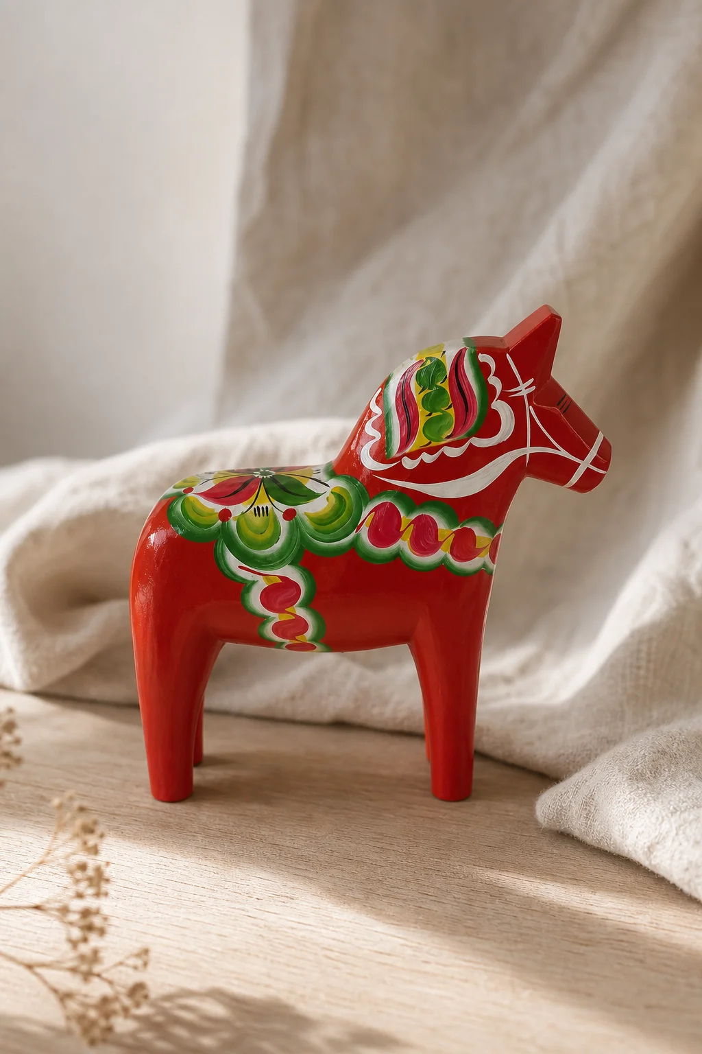 A hand-painted red Dala horse from Mora