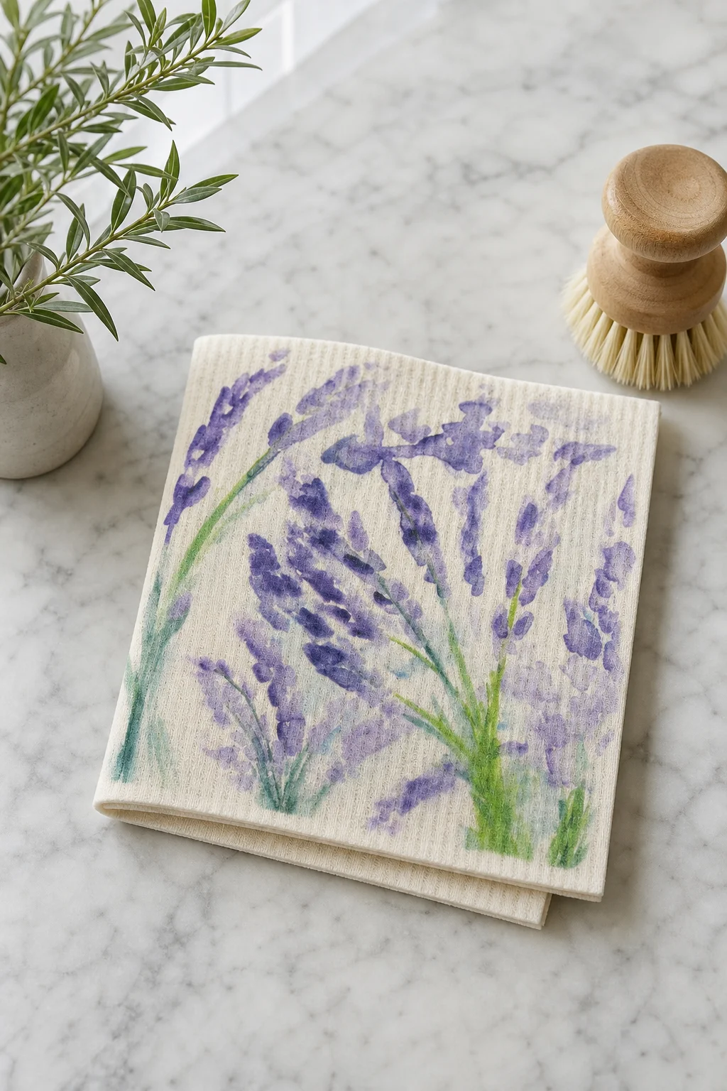 A folded Swedish cellulose dish cloth