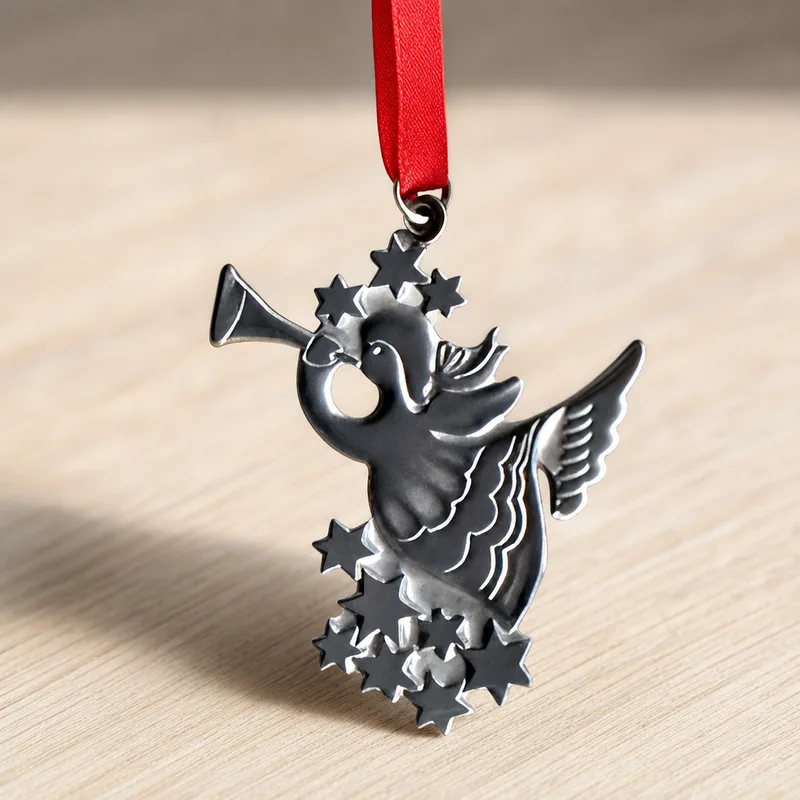 Pewter angel with trumpet and stars ornament 2" Made in Sweden 1 LEFT