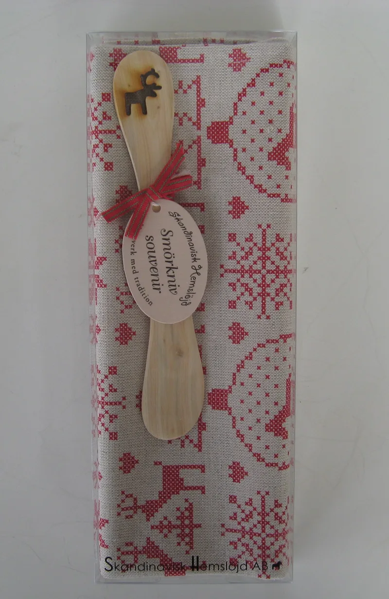 Boxed dish towel and juniper spreader set Christmas symbols 27" x 18" Made in Sweden
