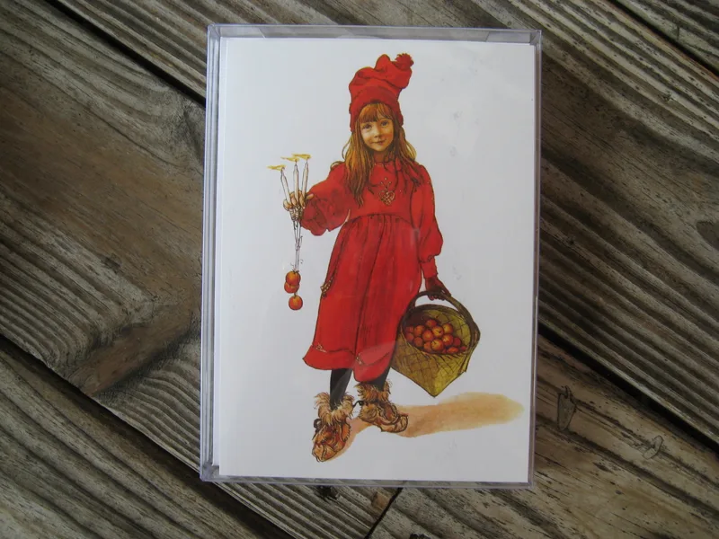 Boxed Christmas Cards  "C. Larsson Apple Girl" English text 12 cards 7" x 5"