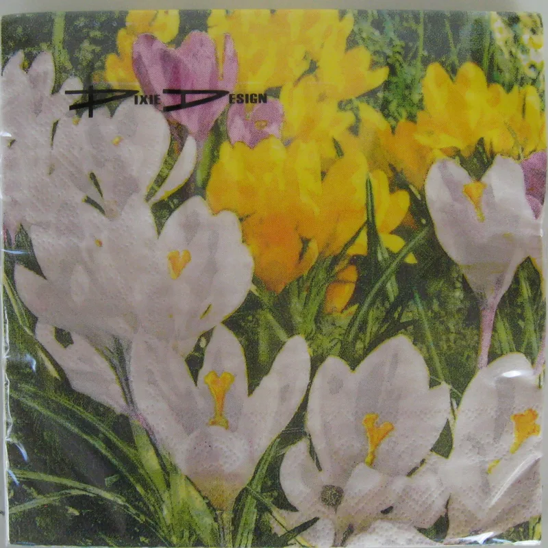 Yellow & White Crocus luncheon napkins 20 in pkg 3 ply   3 left
