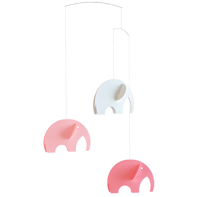 Pink and white elephants mobile  Flensted of Denmark  24" x 15"