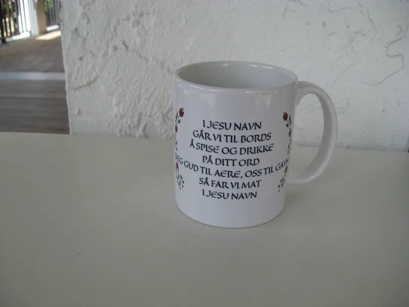 Norwegian table prayer mug (English translation on reverse)