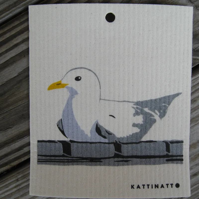 Swedish screen printed dish washing sponge/dish cloth "seagull" Kattinatt of Sweden  NEW