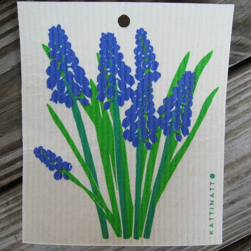 Swedish screen printed dish washing sponge/dish cloth "Pearl Hyacinth" Kattinatt of Sweden  NEW