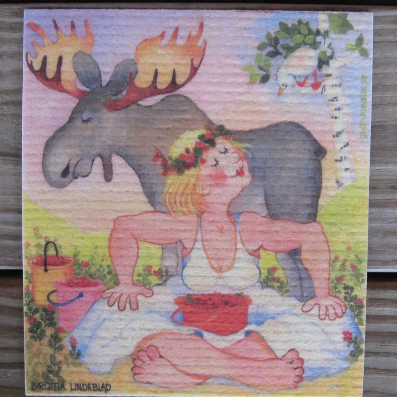 Swedish screen printed dishwashing sponge/ dish cloth "Swedish Midsummer"