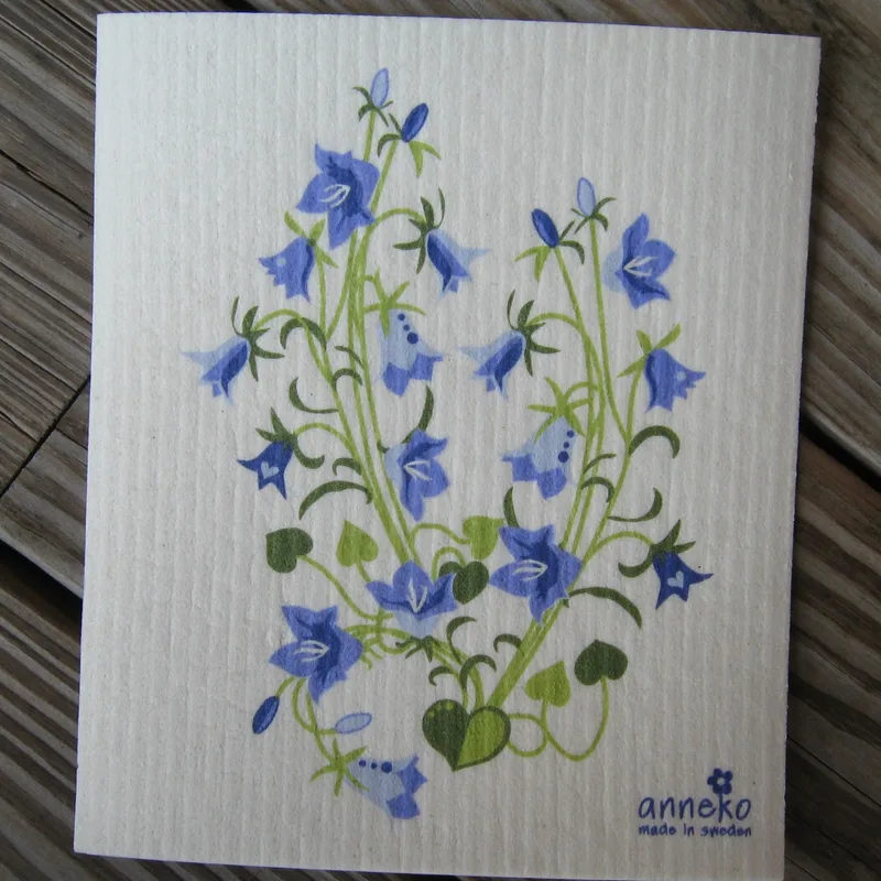 Swedish screen printed dish washing sponge/dish cloth "bluebells"  7 3/4" x 6 3/4" Anneko of Sweden