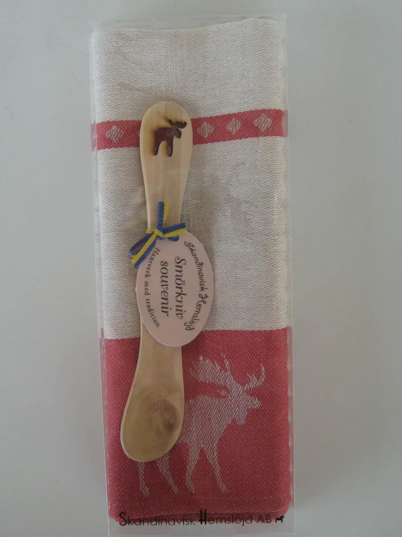 Boxed dish towel and juniper spreader with moose design 27" x 18" towel  Made In Sweden
