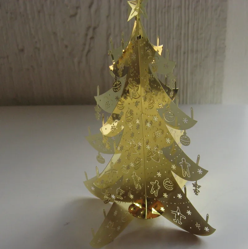 gold colored metal Christmas tree  4.5" x 3.5"  Pluto of Sweden