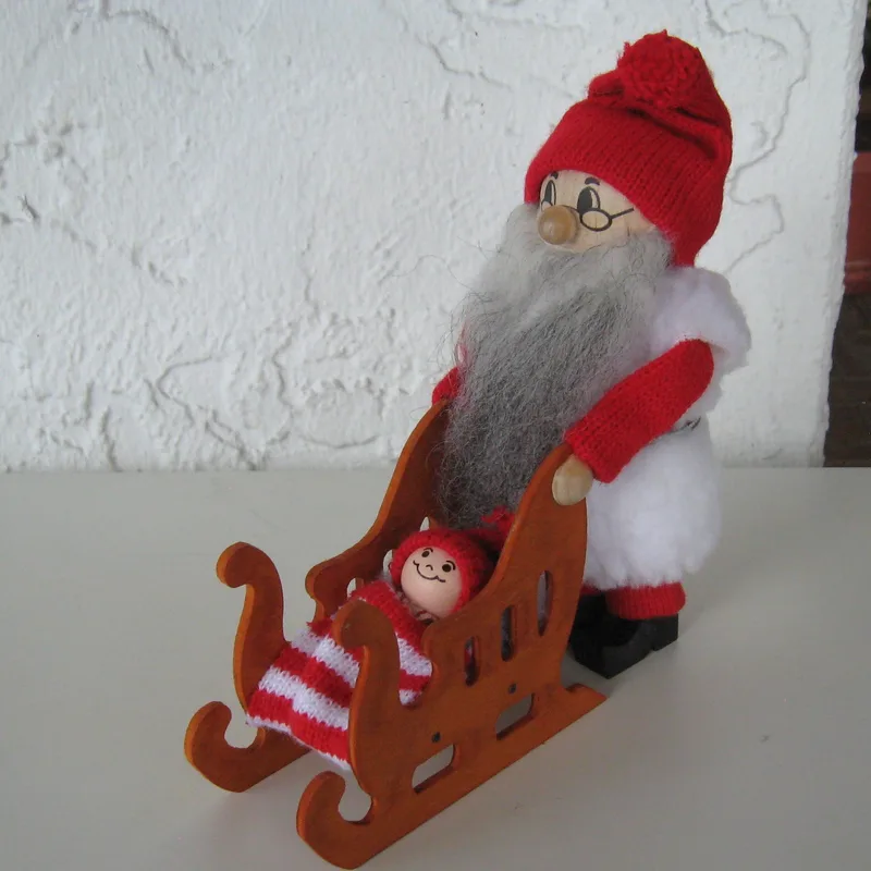 Tomte w/child in sled  7" x 7"  Ljungströms of Sweden