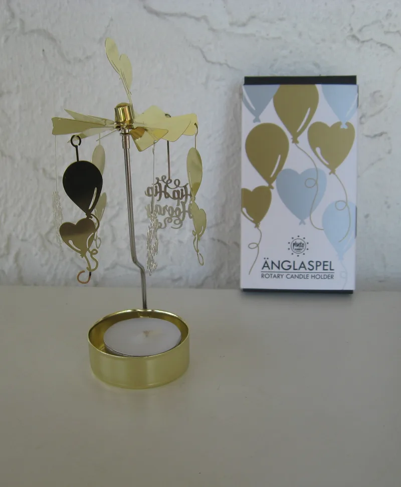 Angel chimes style candle holder "Let's Celebrate"  Happy Birthday 6.5"  Pluto of Sweden
