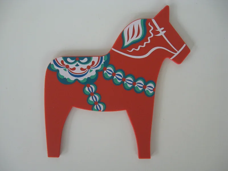 Dala horse trivet:  7" x 7"  rubber  Swedish design,  Pufz of Sweden, Åkersberga