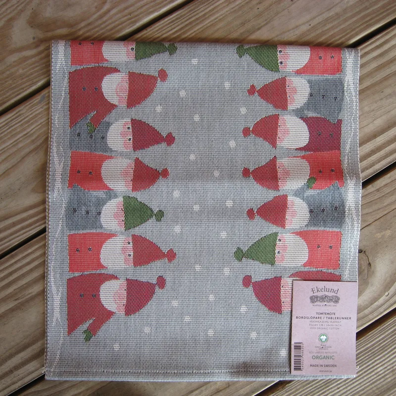 100% organic cotton runner "tomte meeting" Made in Sweden by Ekelund  14" x 56"