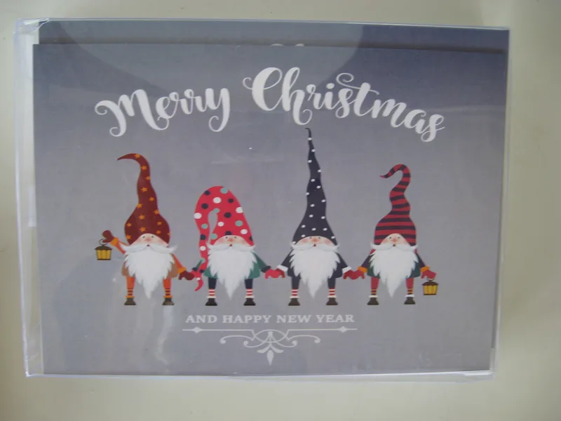 Boxed Christmas cards "4 Gnomes" English text 12 cards & envelopes 7" x 5"