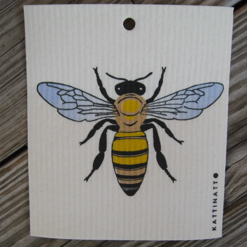Swedish screen printed dish washing sponge/ dish cloth "Honey Bee" Kattinatt of Sweden NEW!