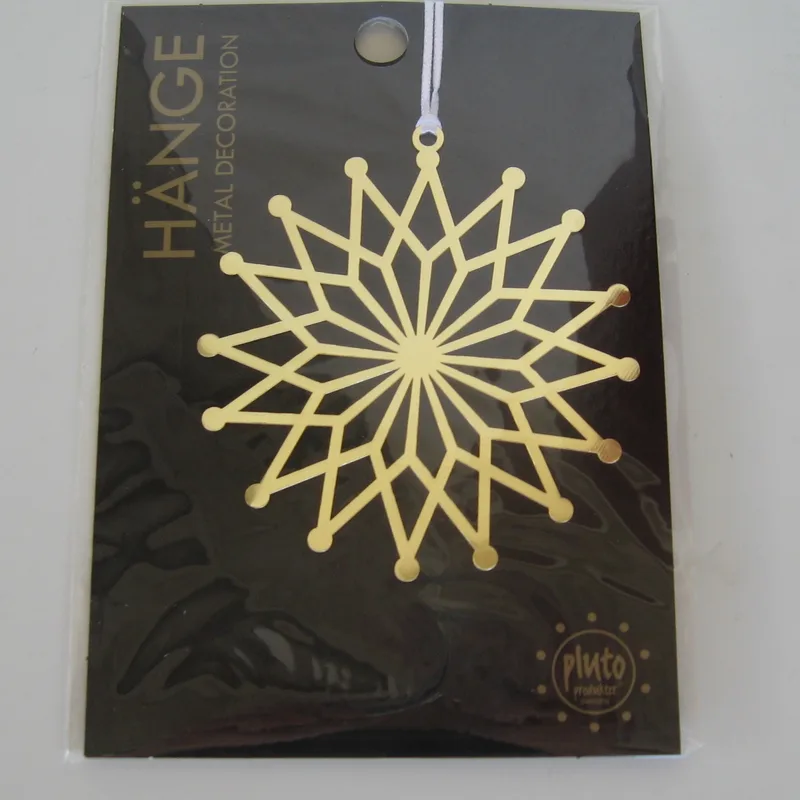 Gold metal snowflake ornament  3" Pluto of Sweden