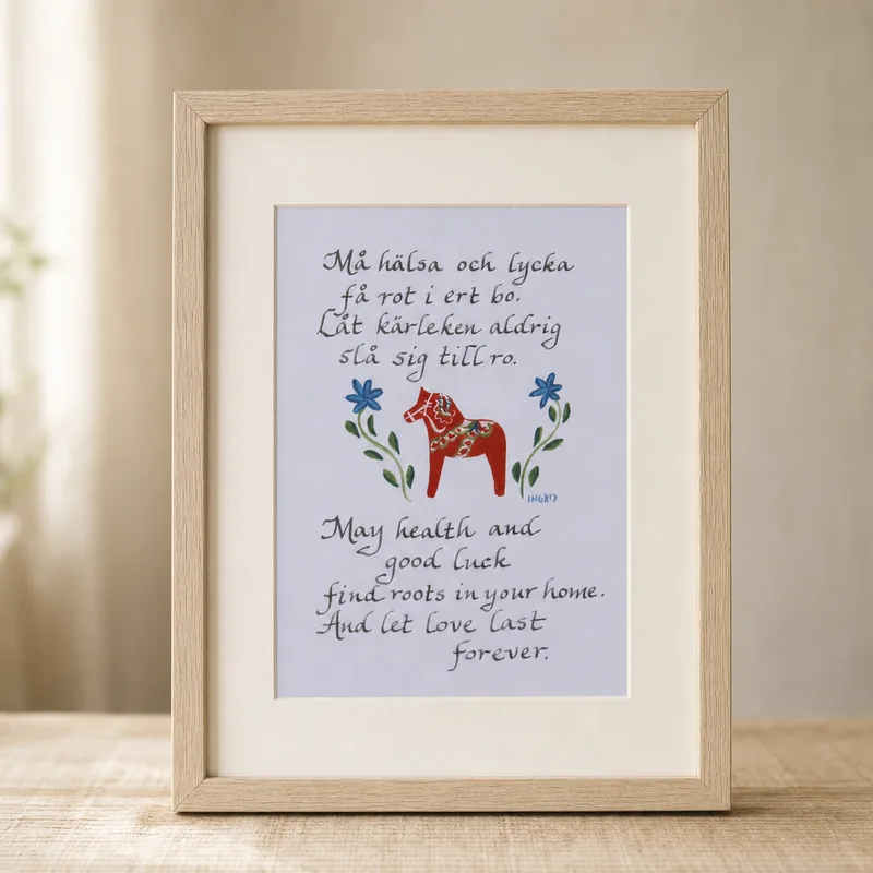 Swedish blessing :" Må hälsa och lycka få rot i ert bo   8" x 10" matted print   (no frame included)