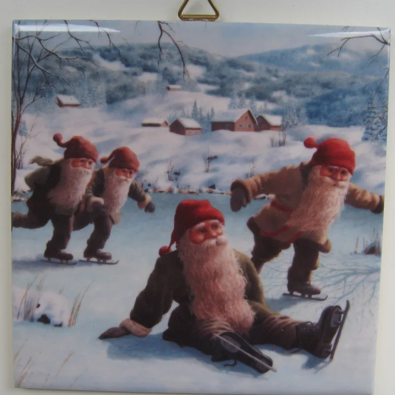 "Tomtar Skating" ceramic tile 6" x 6" hook on back