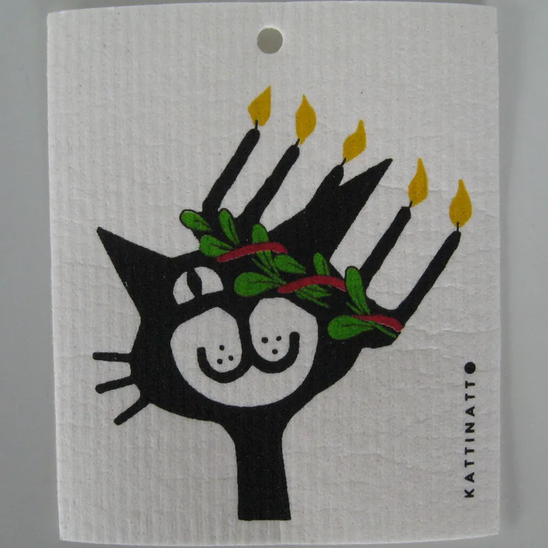 Swedish screen printed dish washing sponge/ dish cloth "Lucia w/crown" Kattinatt of Sweden
