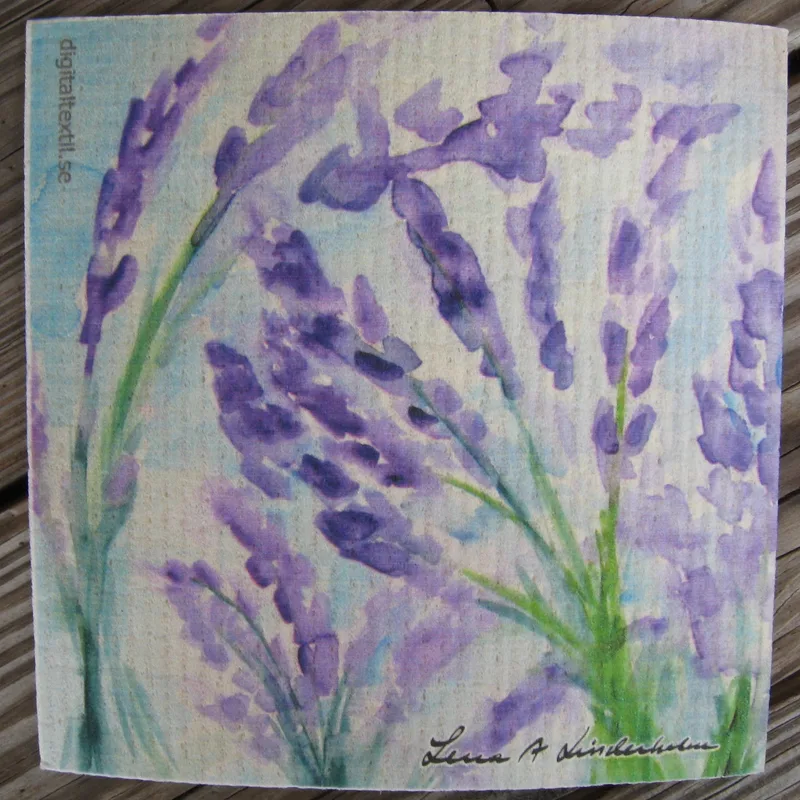 Swedish screen printed dish washing sponge/ dish cloth "lavender" 7"x 73/4"  by Lena Linderholm  One left.