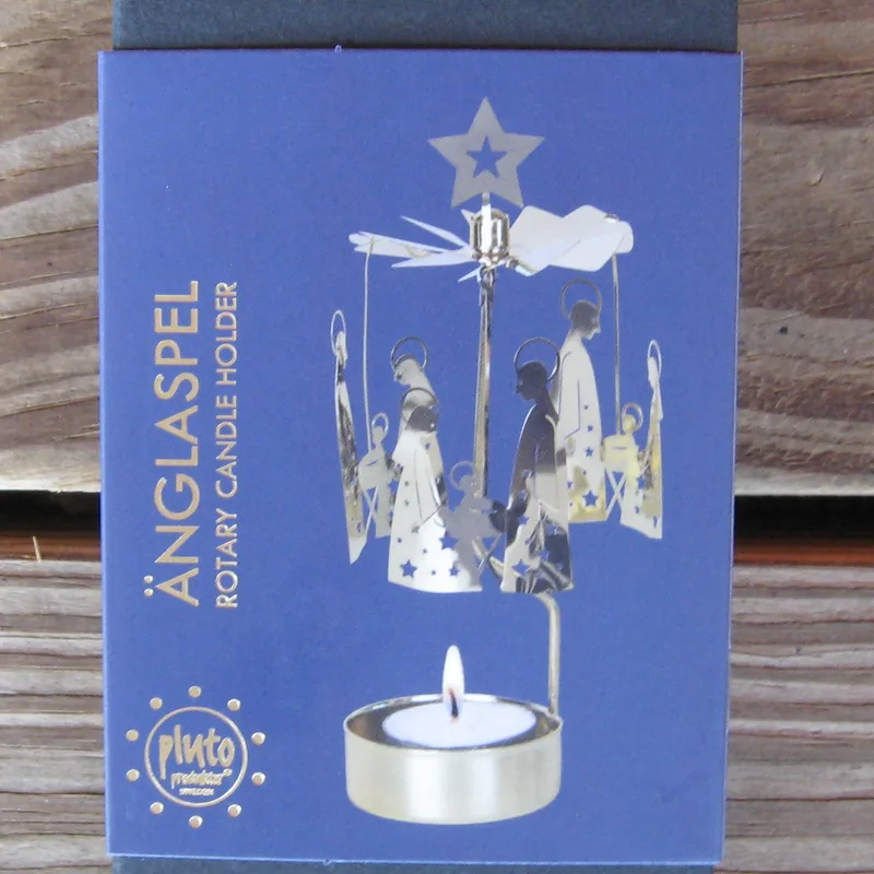 Angel chimes type candle holder " Crib Scene"  NEW 6.5"  Gold color