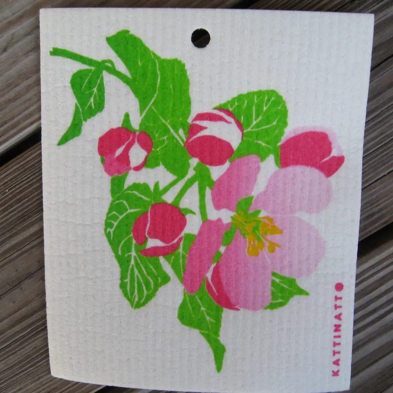 Swedish screen printed dish washing sponge/ dish cloth "apple blossom"  Kattinatt of Sweden