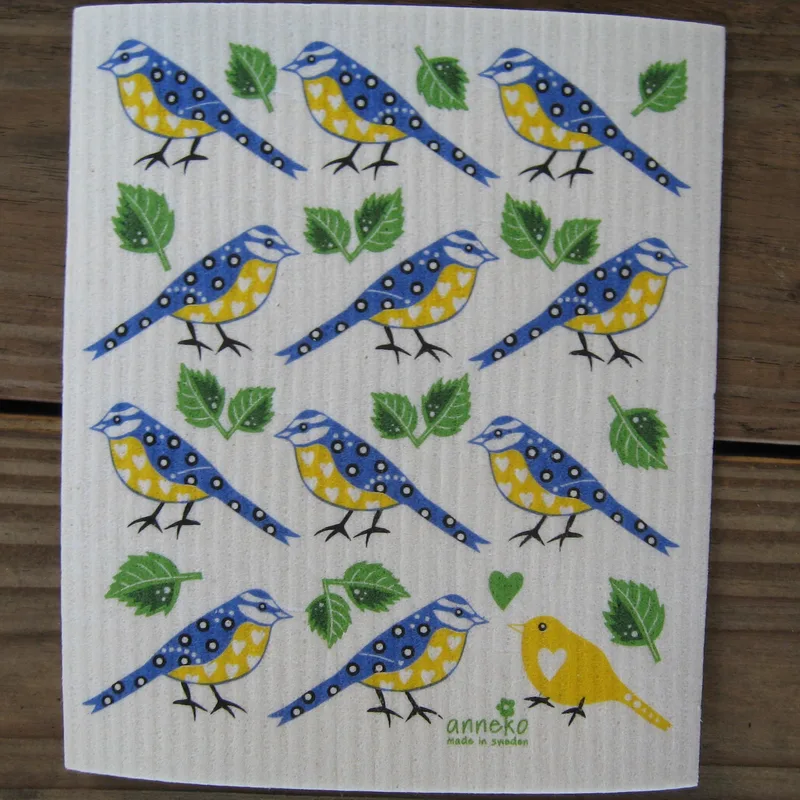 Swedish screen printed dish washing sponge/ dish cloth "blue tit" by Anneko of Sweden  NEW
