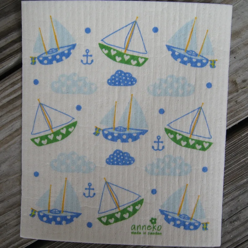 Swedish screen printed dish cloth "sailing boats"  Anneko of Sweden
