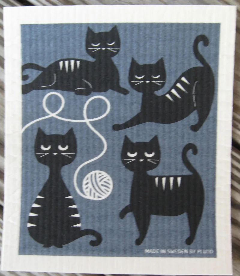 Swedish screen printed dish cloth "Cat Family" Pluto of Sweden  NEW