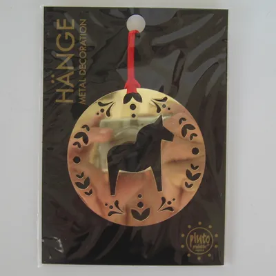 Gold "Dala Horse" ornament 3" diameter Pluto of Sweden