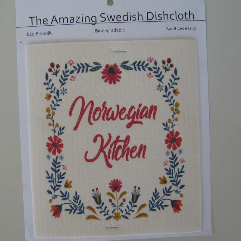 Swedish screen printed dish cloth "Norwegian Kitchen"