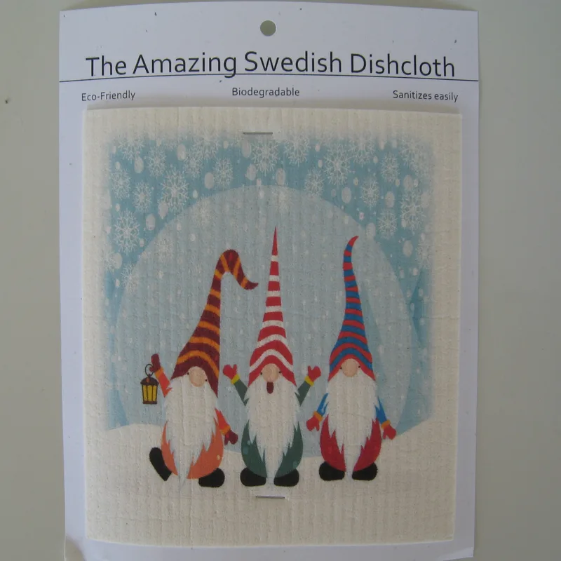 Swedish screen printed dish cloth "3 Gnomes"