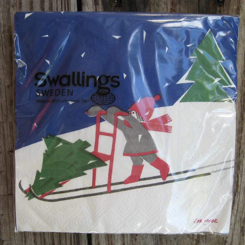 Christmas luncheon napkins  "Girl w/tree on sled" 20 pk   3 left