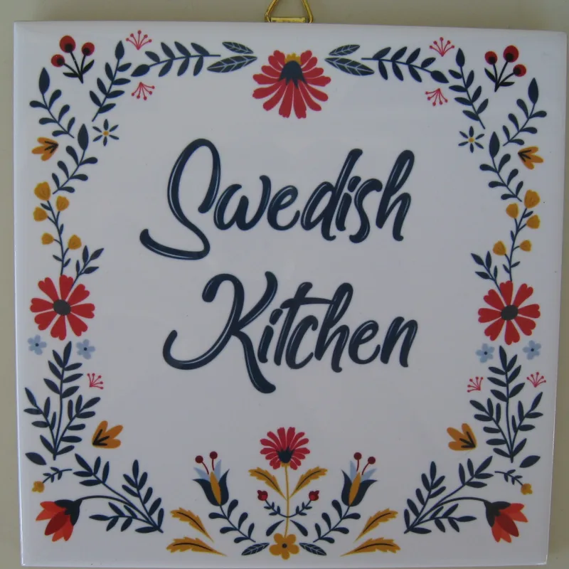 Ceramic tile w/hook "Swedish Kitchen"  6" x 6" cork backing
