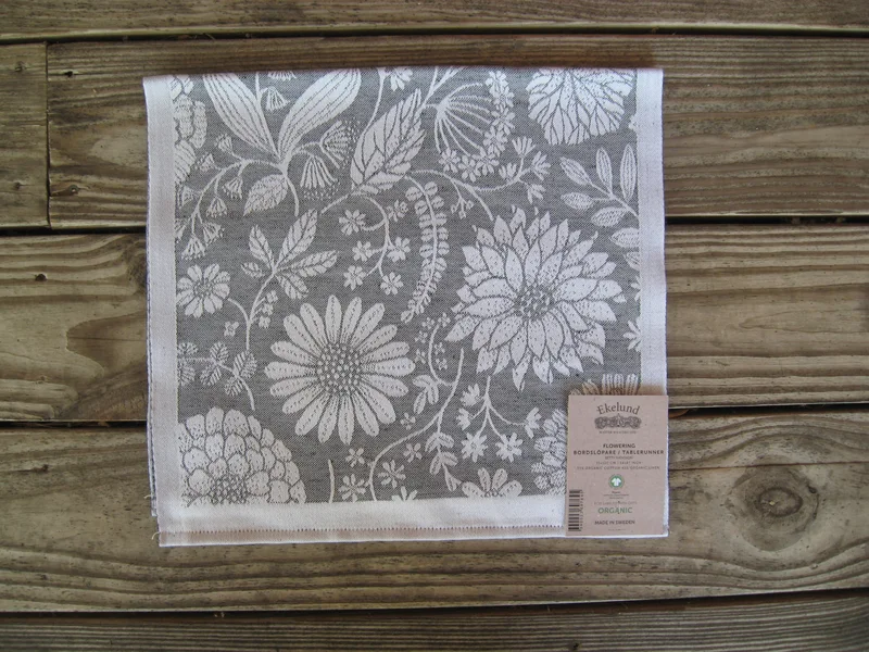 100% Organic Cotton runner "Flowering"" Made in Sweden by Ekelund 14" x 56"