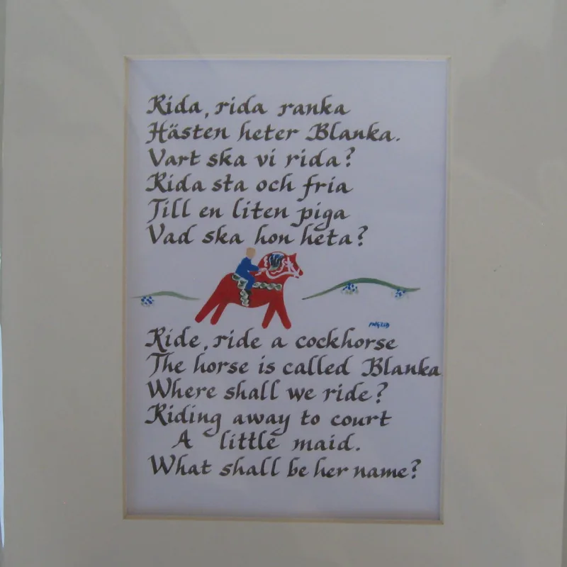 Swedish children's rhyme:"  Rida, Rida, Ranka"  8" x10" matted print