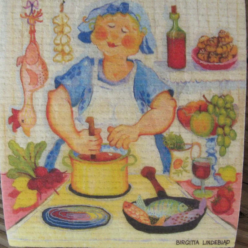 Swedish screen printed dishwashing sponge/ dish cloth "Matmor" ("Food mama")