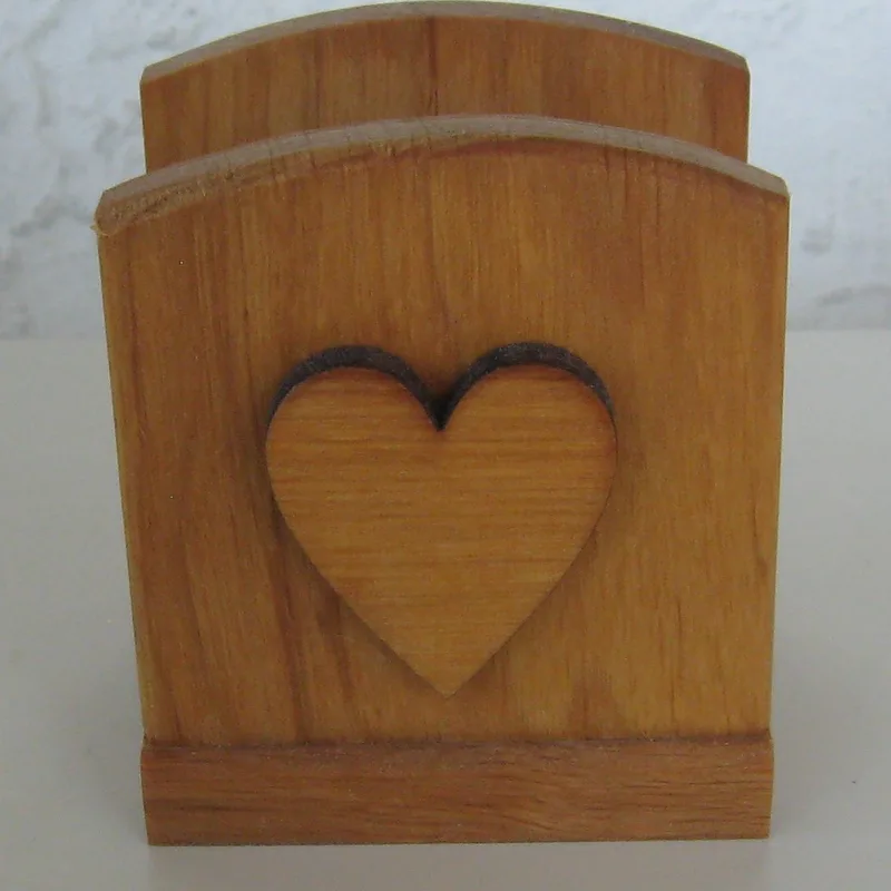 Wood heart napkin holder  3" x 3"