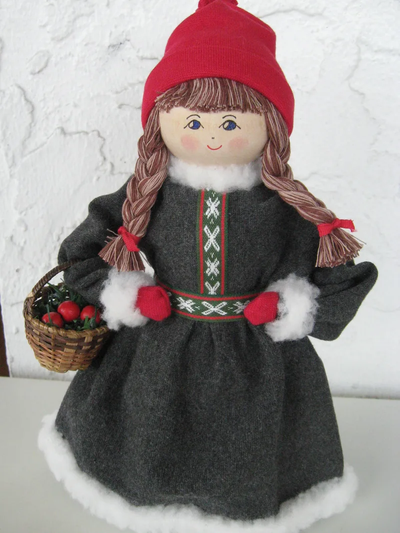 Grey lady tomte with basket  11"  Butticki of Sweden 1 left