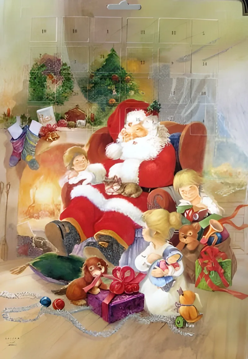 Christmas Advent Calendar, "Santa in Chair", 11" x 15"  1 left