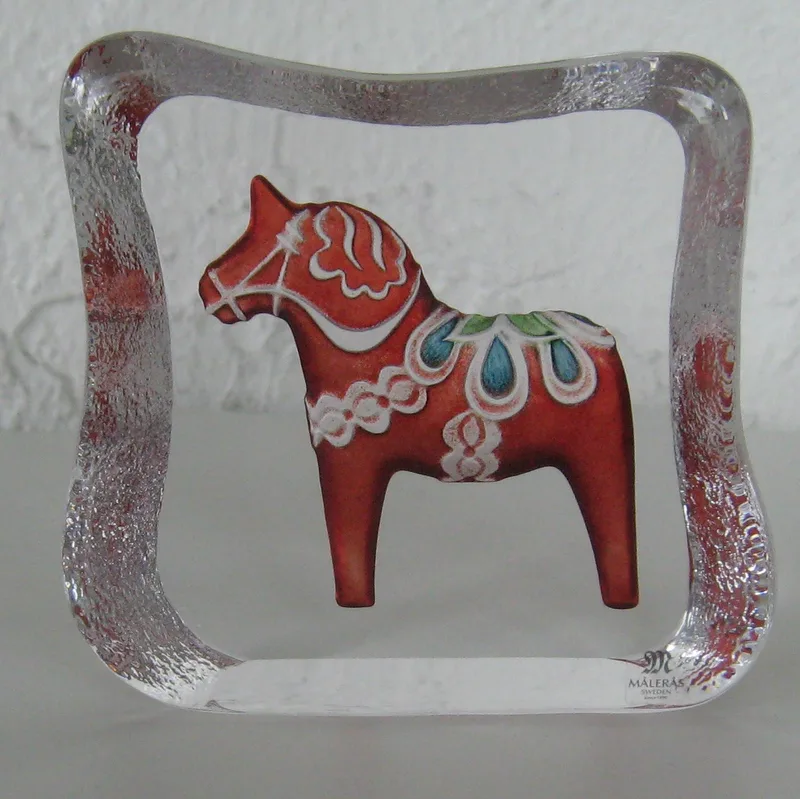 Mats Jonasson Dala Horse Crystal Ice Block  4" x 4"