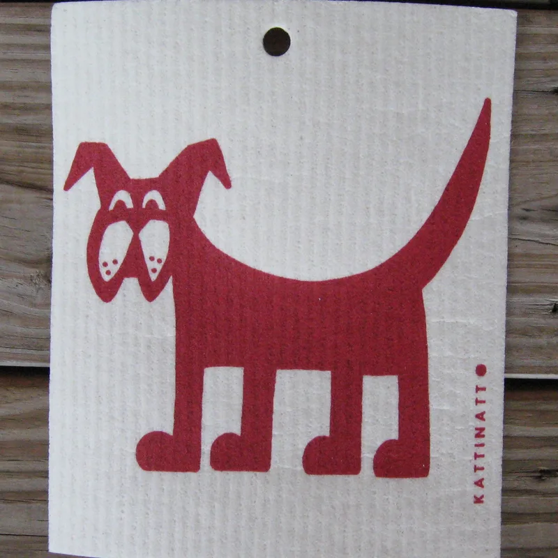 Swedish screen printed dishwashing sponge/ dish cloth, "Red Dog"