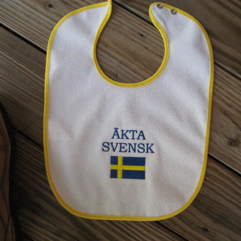 Baby bib embroidered terrycloth "Äkta Svensk"  (pure Swedish)  11' x 15"