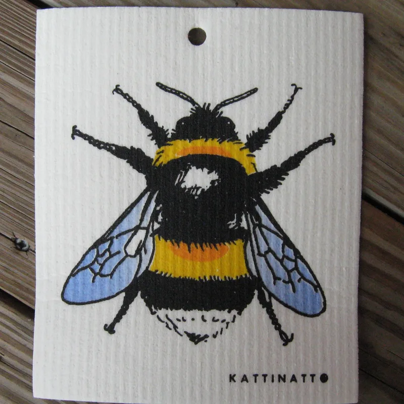 Swedish screen printed dishwashing sponge/dish cloth, "Bumblebee"