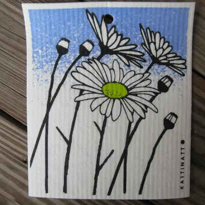 Swedish screen printed dishwashing sponge/ dish cloth, "Daisy