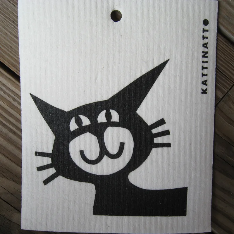 Swedish screen printed dish washing sponge/ dish cloth, "Black Cat face"