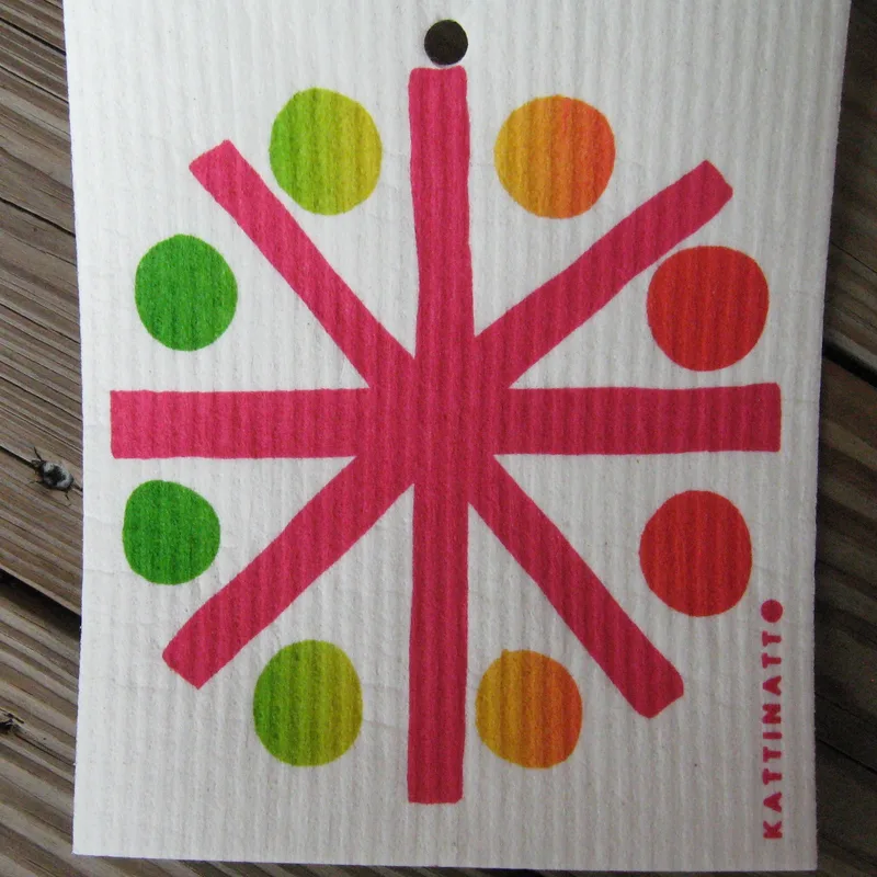 Swedish screen printed dishwashing sponge/dish cloth, "Colored Balls"  3 left