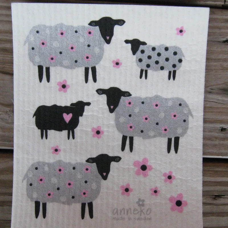 Swedish screen printed dishwashing sponge/ dish cloth, "Sheep"