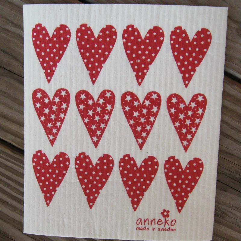 Swedish screen printed dishwashing sponge/ dish cloth, "Hearts"